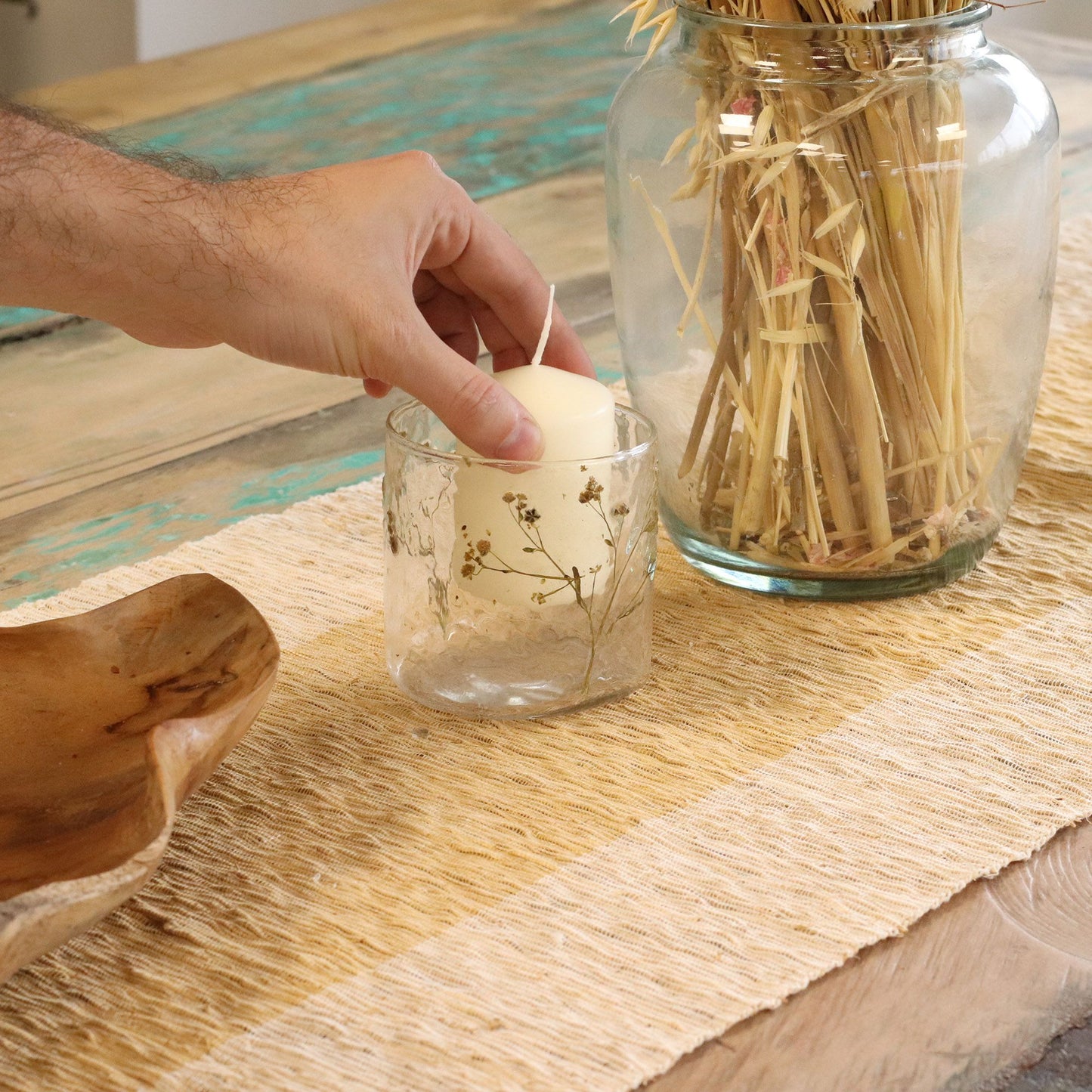 Natural Floral Glass - Straight Candle Holder: Margarita