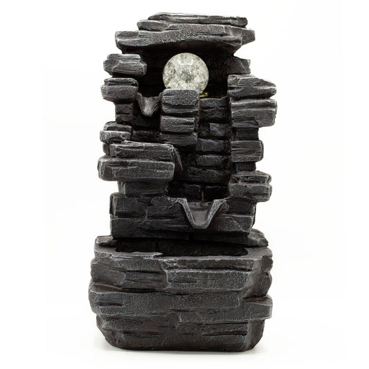 Tabletop Water Feature - Slab Rocks Formation & Crystal Ball (35cm)