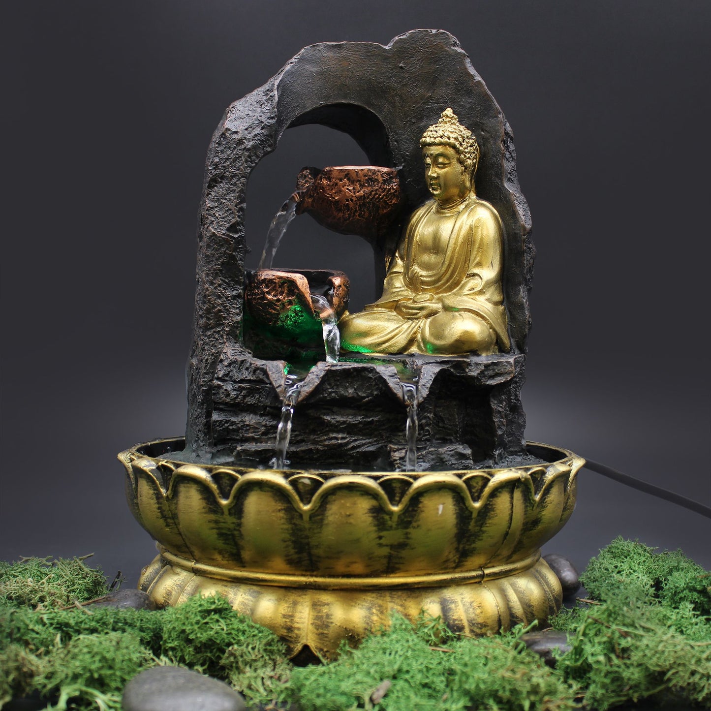 Tabletop Water Feature - Golden Meditating Buddha (30cm)