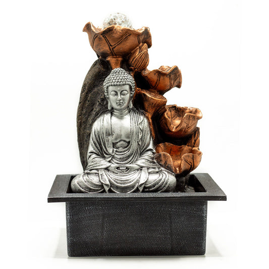 Tabletop Water Feature - Silver Buddha Cascade & Crystal Ball (35cm)