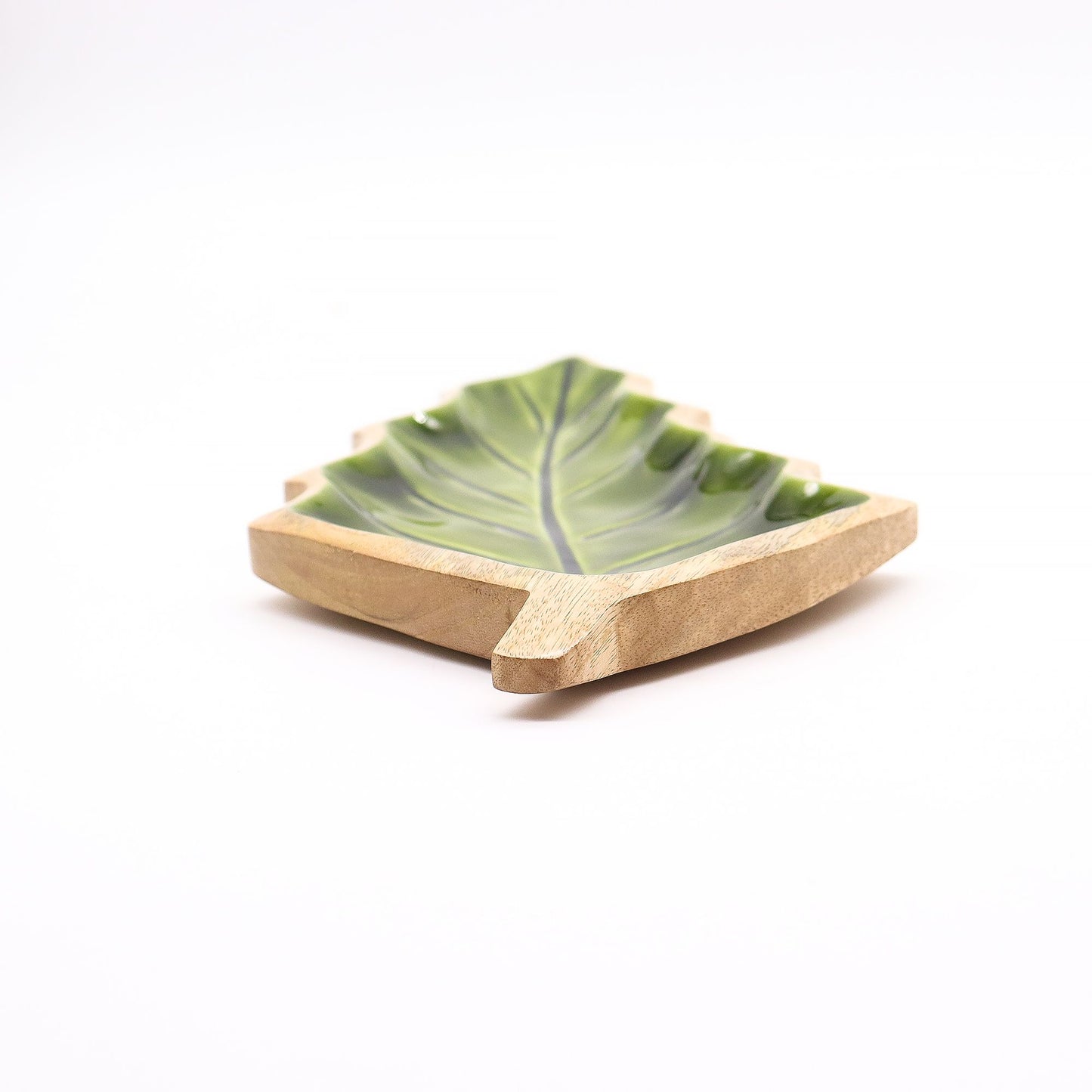 Nordic Christmas / Woodland -  Enamel Leaf Wooden Bowl - 33x17cm