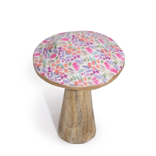 Small Wooden Enamelled Mushroom Decoration - Pretty Floral