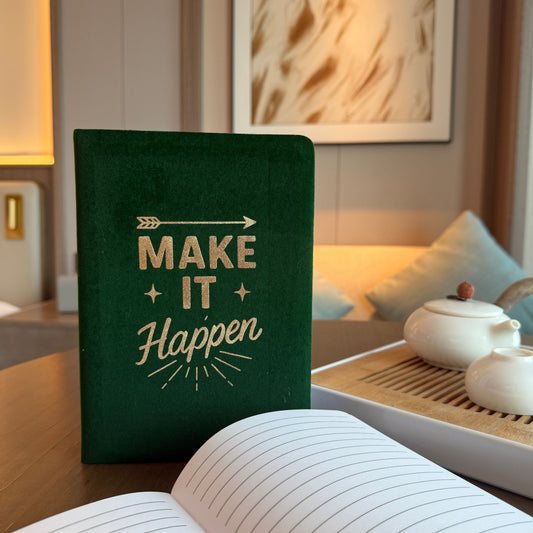 Dark Green Velvet Notebook - 'Make It Happen' - 80 pages