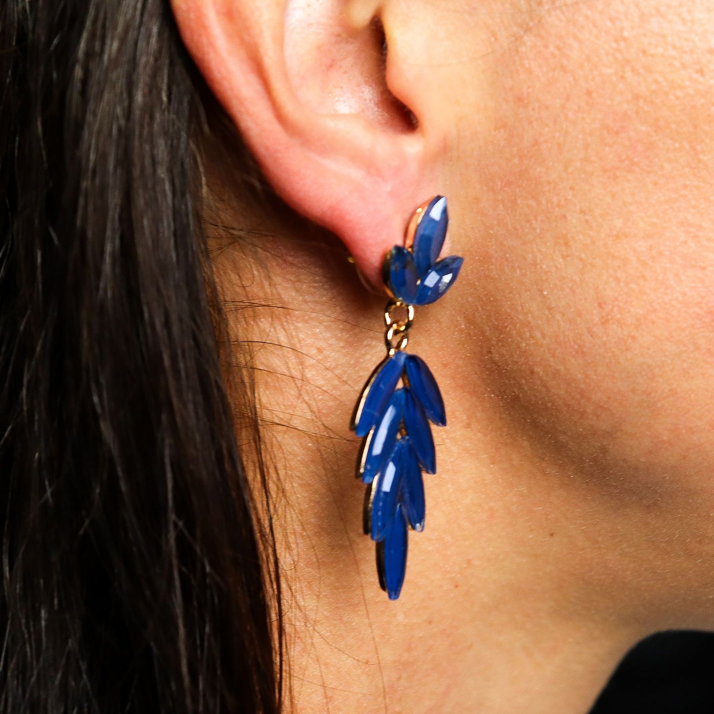 Nymph Aurora: Vintage Glass Long Drop Earrings - Royal Blue