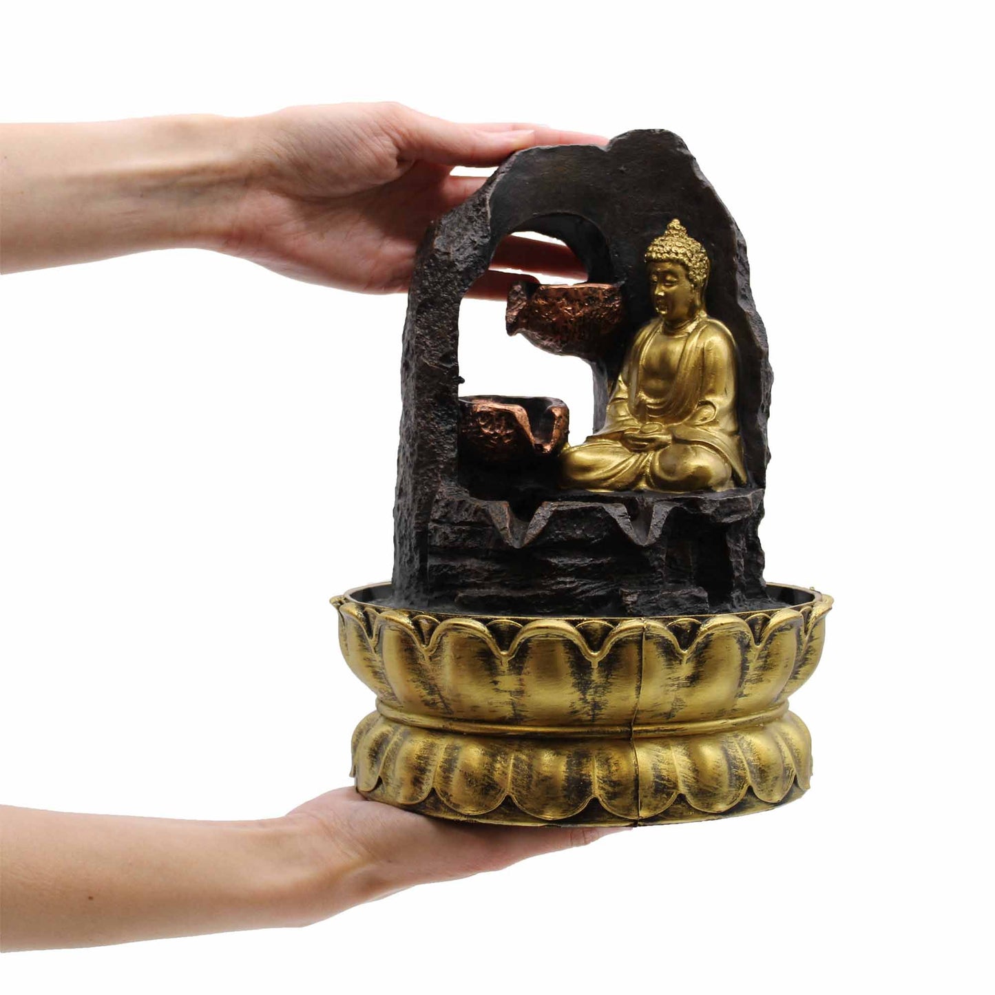 Tabletop Water Feature - Golden Meditating Buddha (30cm)