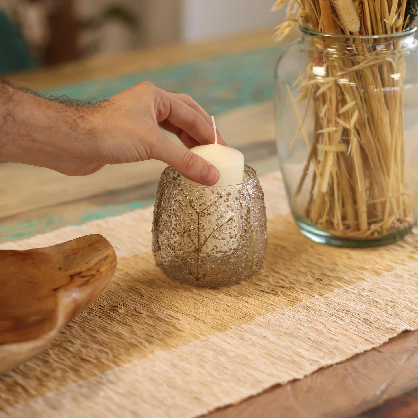 Natural Floral Glass - Straight Candle Holder -  Pino