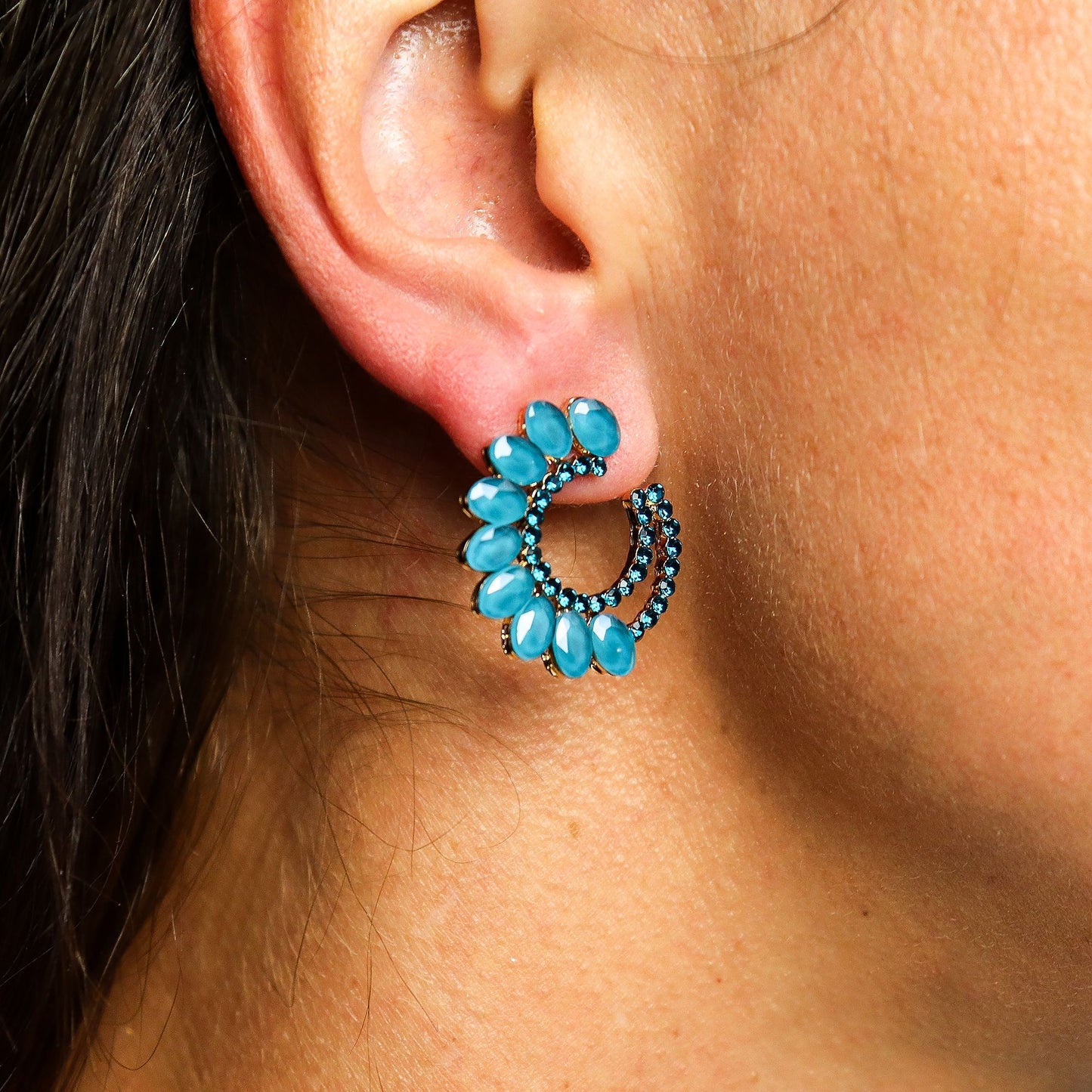 Nymph Aurora: Vintage Glass Loop Earrings - Teal Green