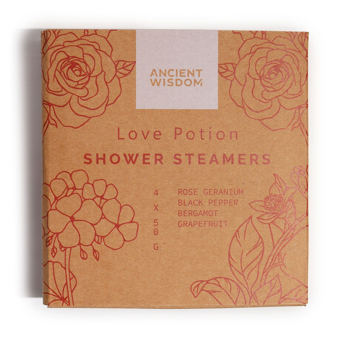 4 x Zen Shower Steamers - Love Potion (Rose geranium, Black Pepper, Bergamot and Grapefruit)