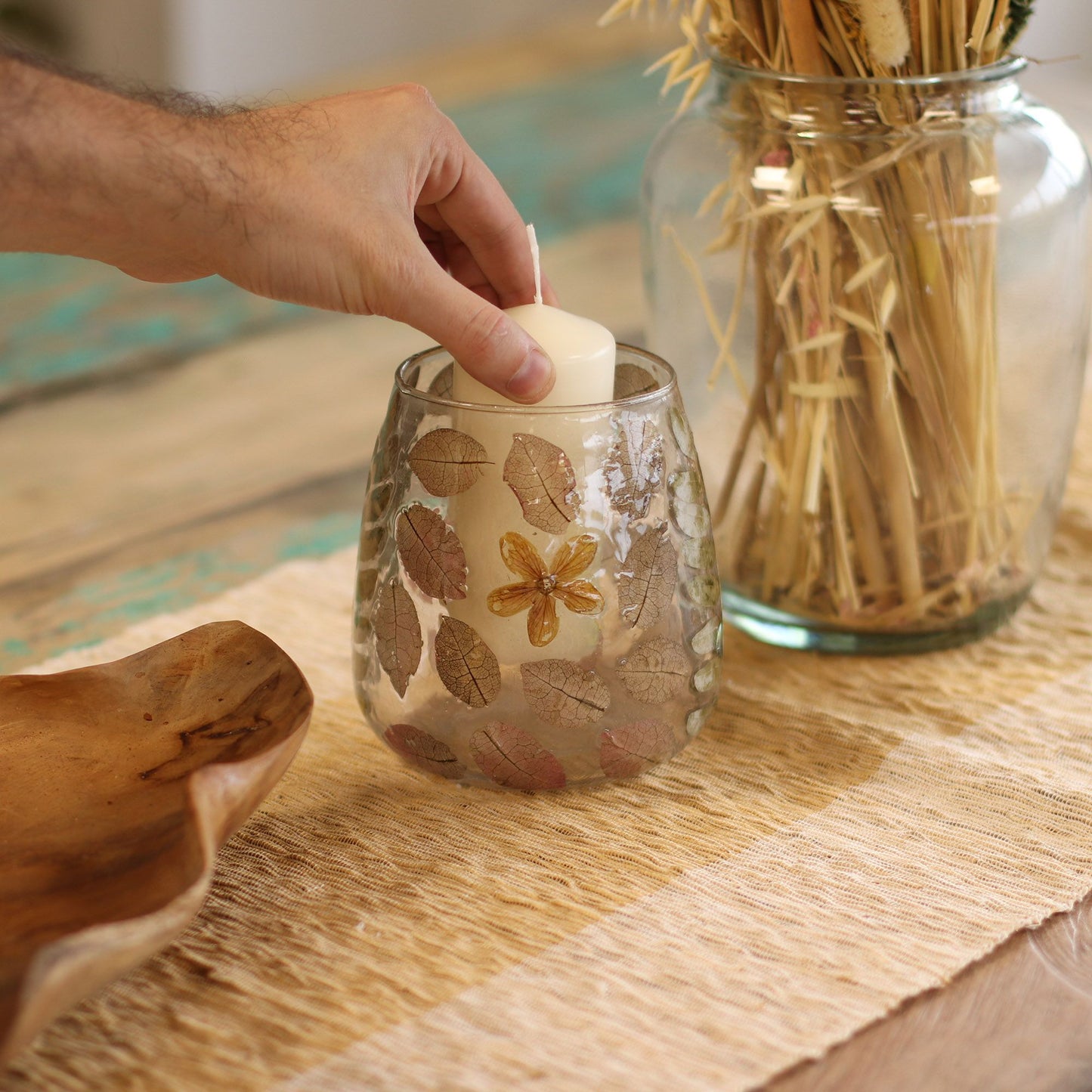 Natural Floral Glass - Vase and/or Candle Holder: Primavera