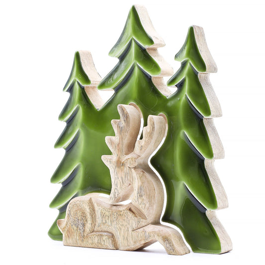 Nordic Christmas / Woodland -  Stag in the Forrest 3D Wooden Decoration