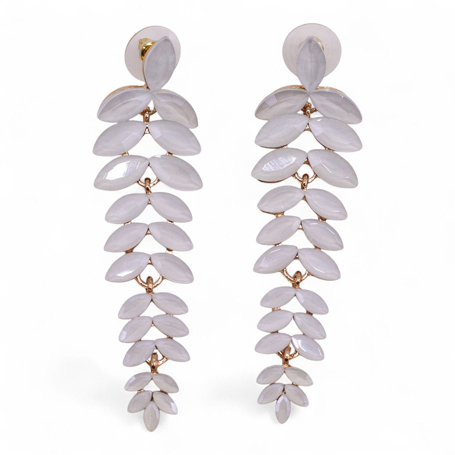 Nymph Aurora: Vintage Glass Long Drop Earrings - Pearl