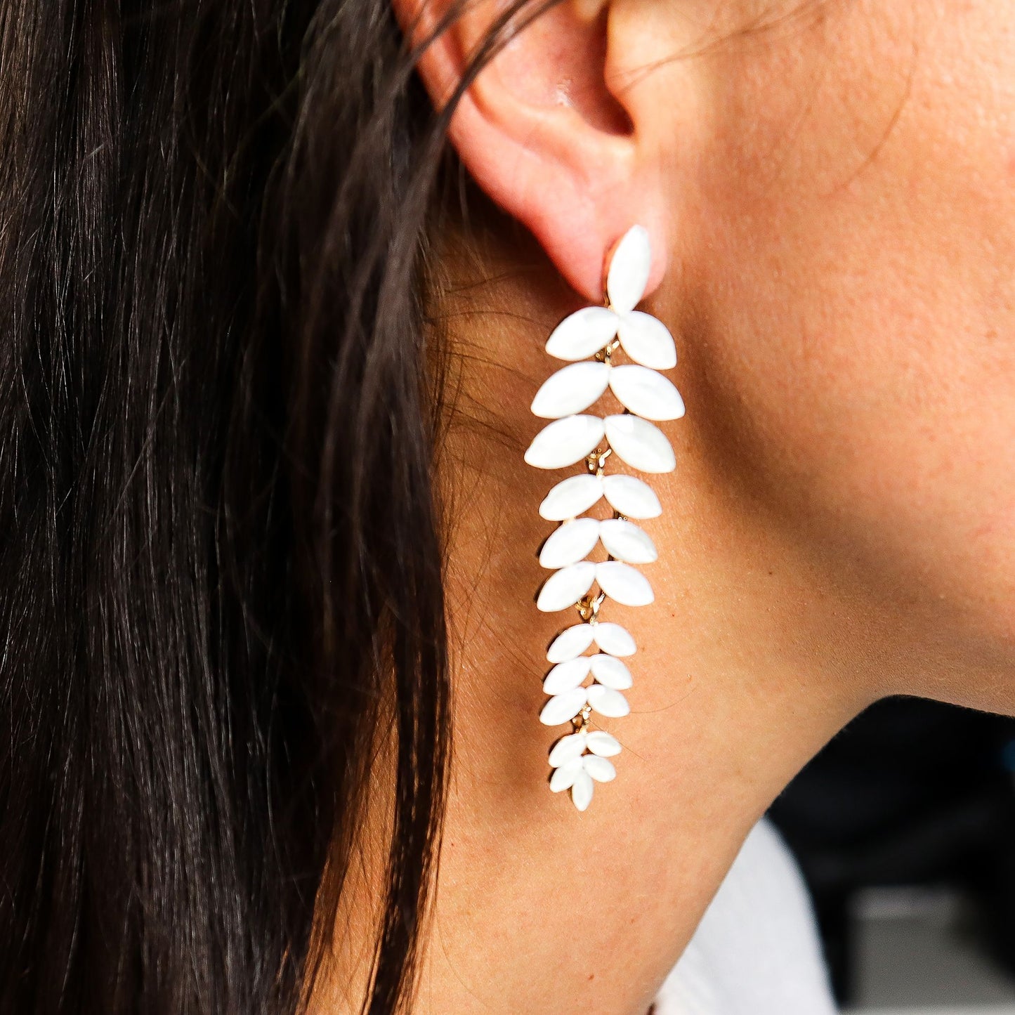 Nymph Aurora: Vintage Glass Long Drop Earrings - Pearl