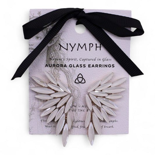 Nymph Aurora: Vintage Glass Angel Wings Earrings - Pearl