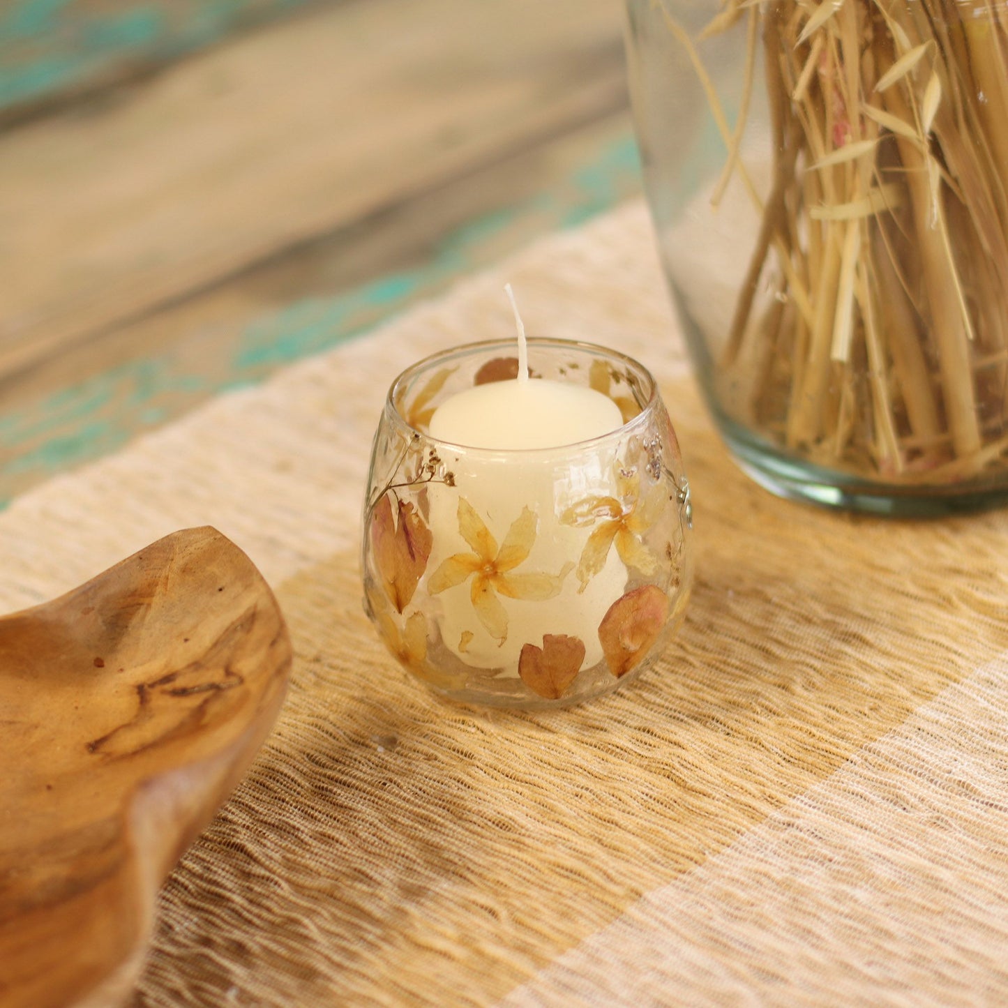 Natural Floral Glass - Straight Candle Holder: Rosa