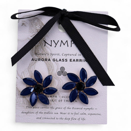 Nymph Aurora: Vintage Glass Flowers Earrings - Royal Blue
