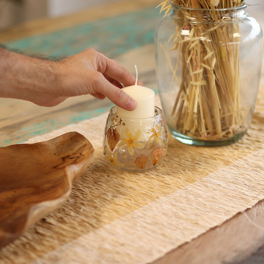 Natural Floral Glass - Straight Candle Holder: Rosa