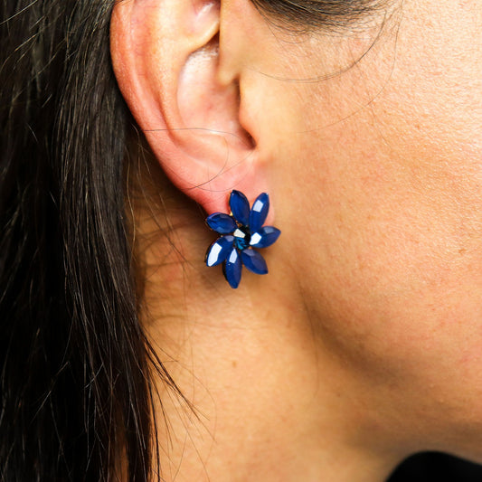 Nymph Aurora: Vintage Glass Flowers Earrings - Royal Blue
