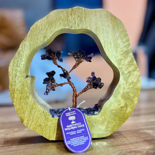 Amethyst Gemstone Tree Garden in a Mango Wood Ring - 60 chipstones
