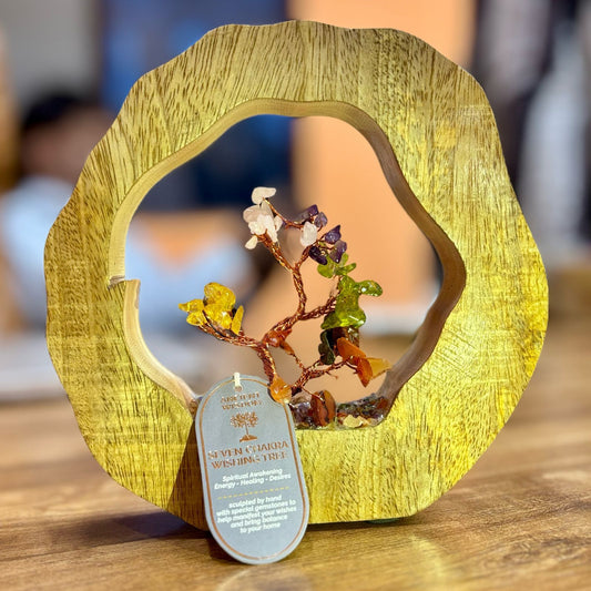 Seven Chakra Gemstone Tree Garde in a Mango Wood Ring - 60 chipstones