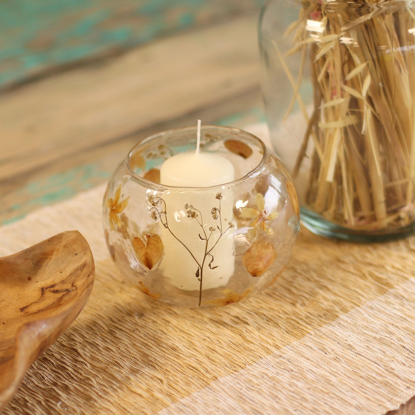 Natural Floral Glass - Large Bowl Candle Holder: Rosa