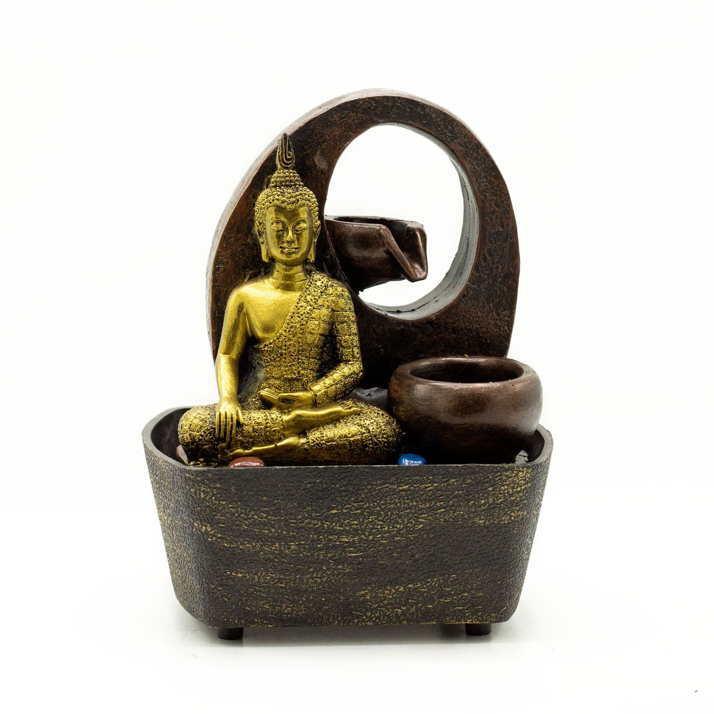 Tabletop Water Feature - Golden Buddha & Pots (21.5cm)