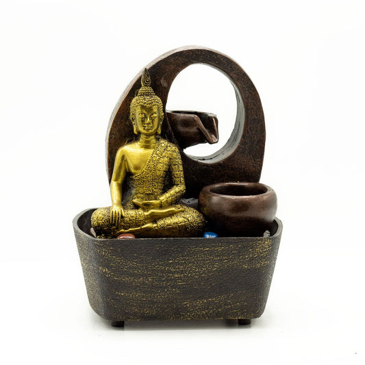 Tabletop Water Feature - Golden Buddha & Pots (21.5cm)