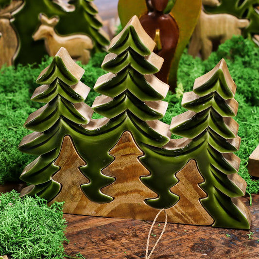 Nordic Christmas / Woodland - Three Trees 3D Wooden Decoration