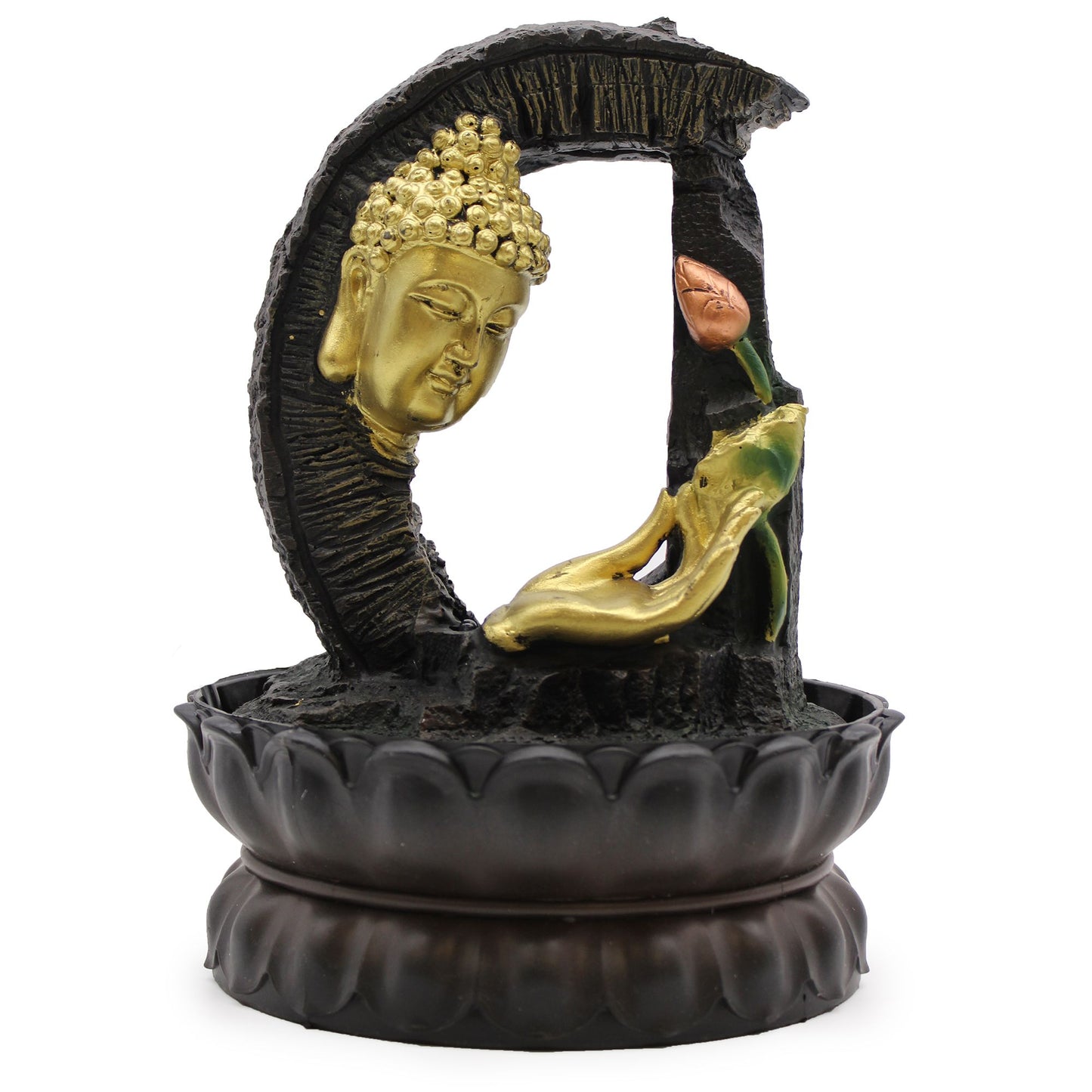 Tabletop Water Feature - Golden Buddha & Lotus (30cm)