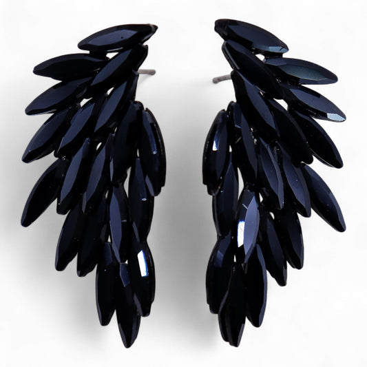 Nymph Aurora: Vintage Glass Angel Wings Earrings - Jet Black