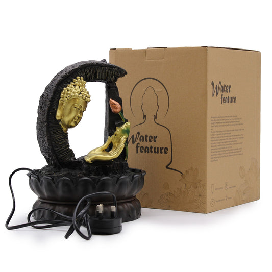 Tabletop Water Feature - Golden Buddha & Lotus (30cm)