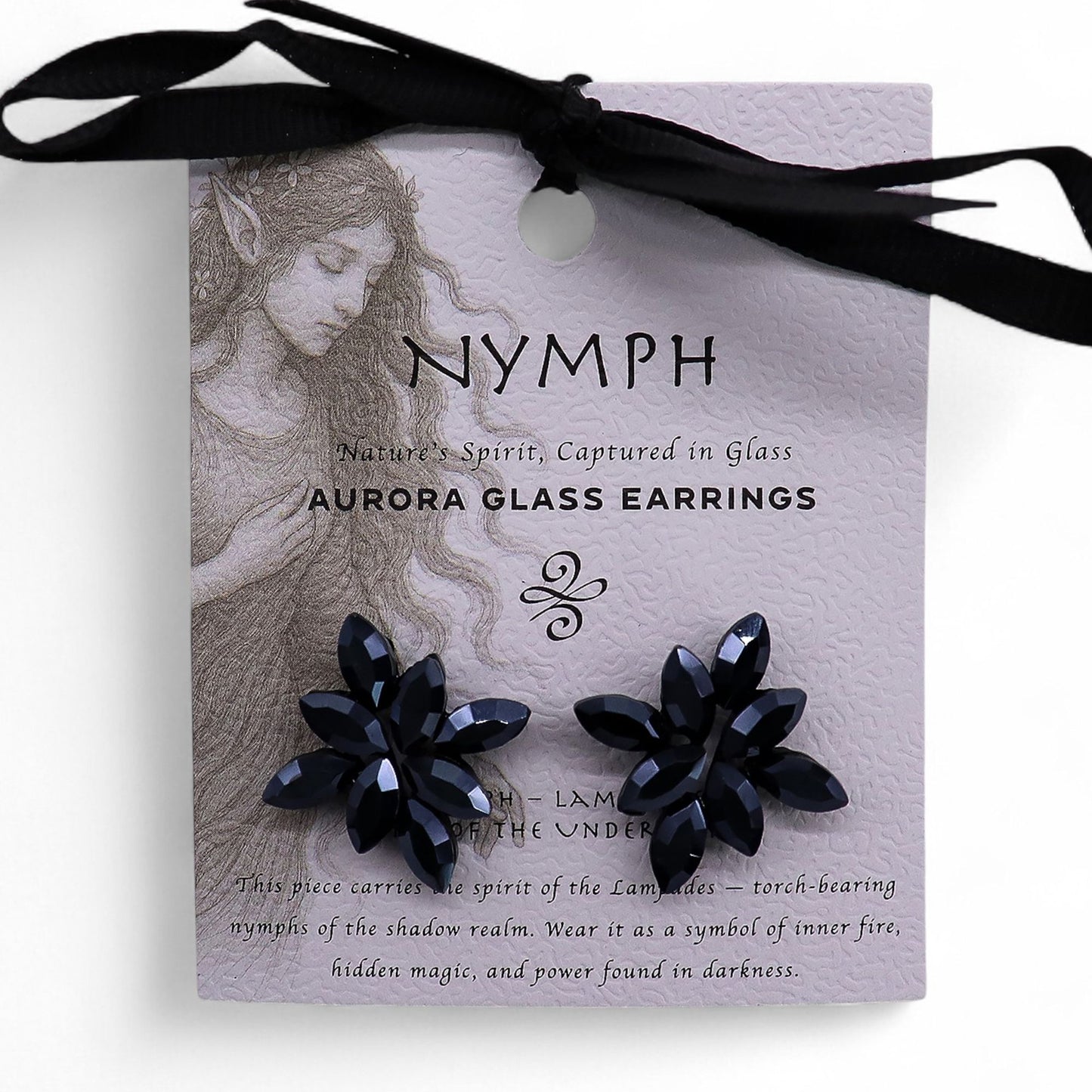Nymph Aurora: Vintage Glass Flower Earrings - Jet Black