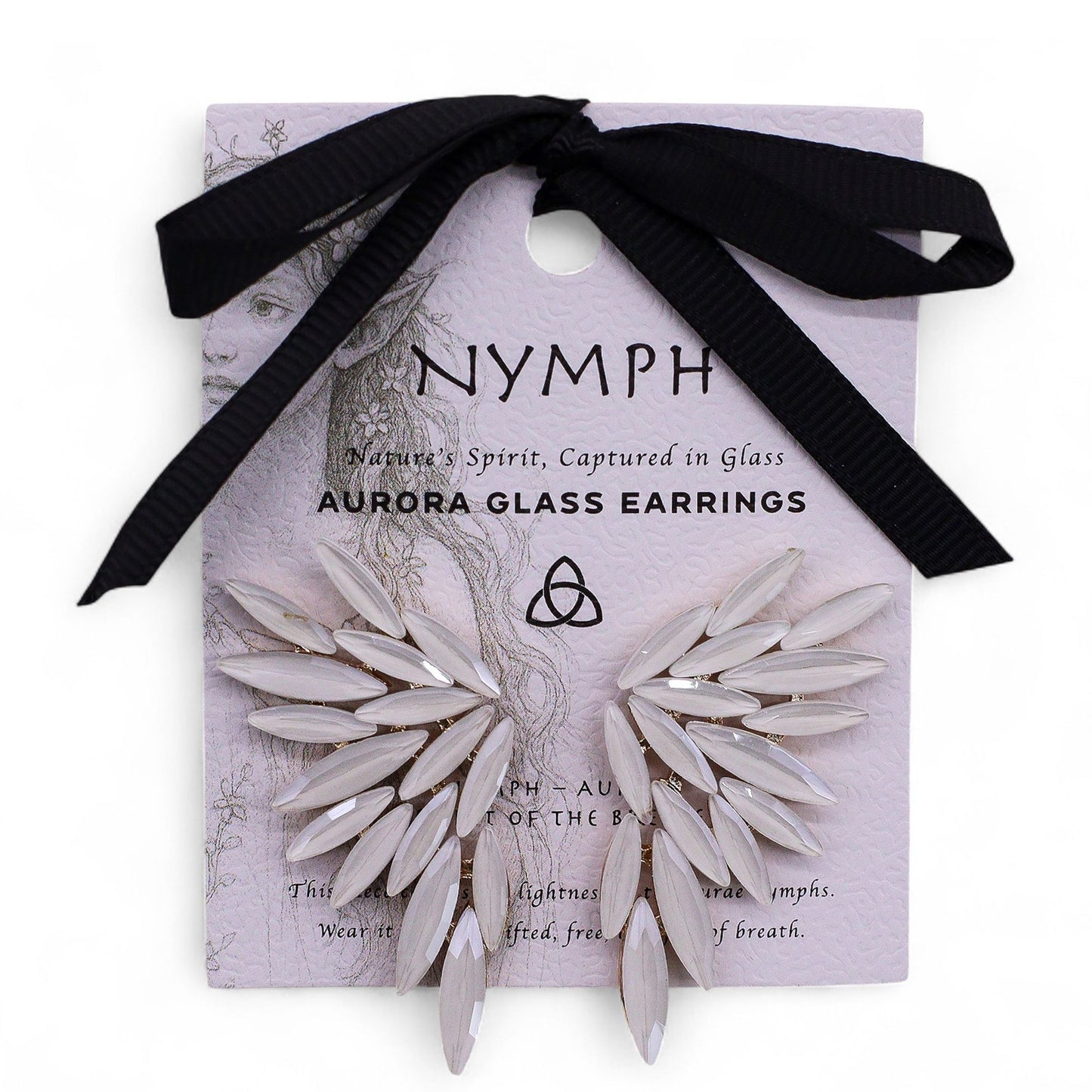 Nymph Aurora: Vintage Glass Angel Wings Earrings - Pearl
