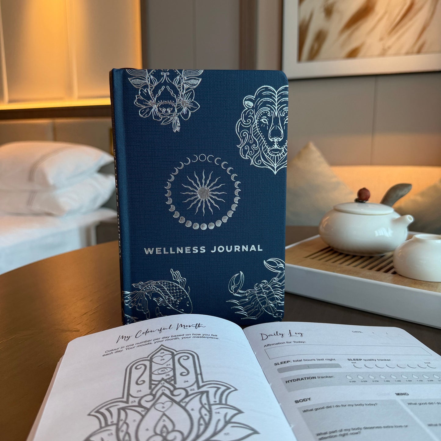 Midnight Blue Wellness Journal - Silver Zodiac - 120 pages