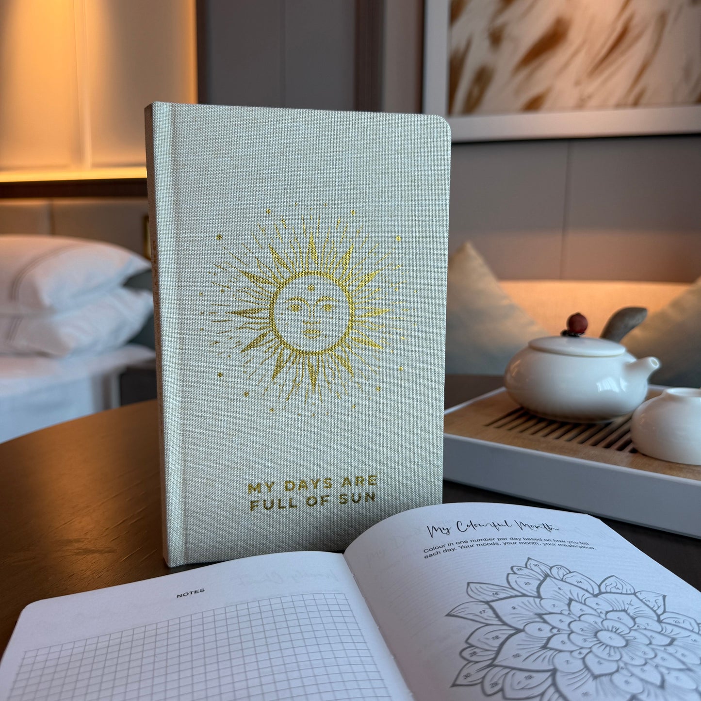 Ivory Gratitude Journal with Gold Lining - 'My Days are Full of Sun' - 120 pages