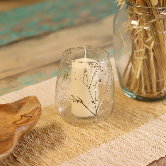 Natural Floral Glass - Short Vase and/or Candle Holder: Margarita