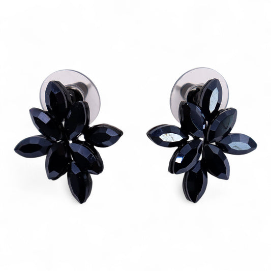 Nymph Aurora: Vintage Glass Flower Earrings - Jet Black