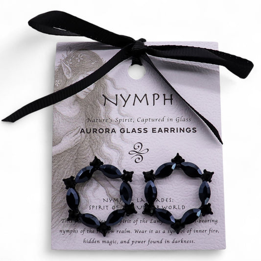 Nymph Aurora: Vintage Glass Loop Earrings - Jet Black