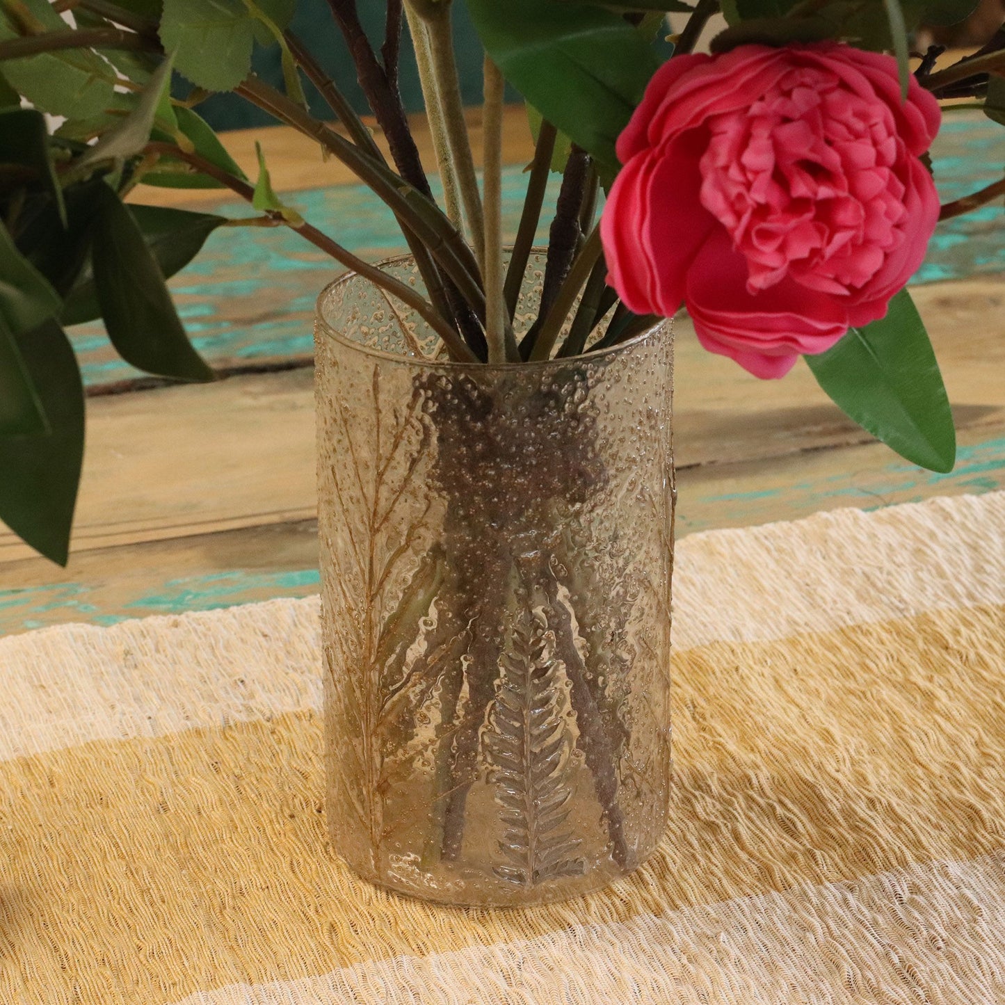 Natural Floral Glass - Tall Vase and/or Candle Holder: Pino