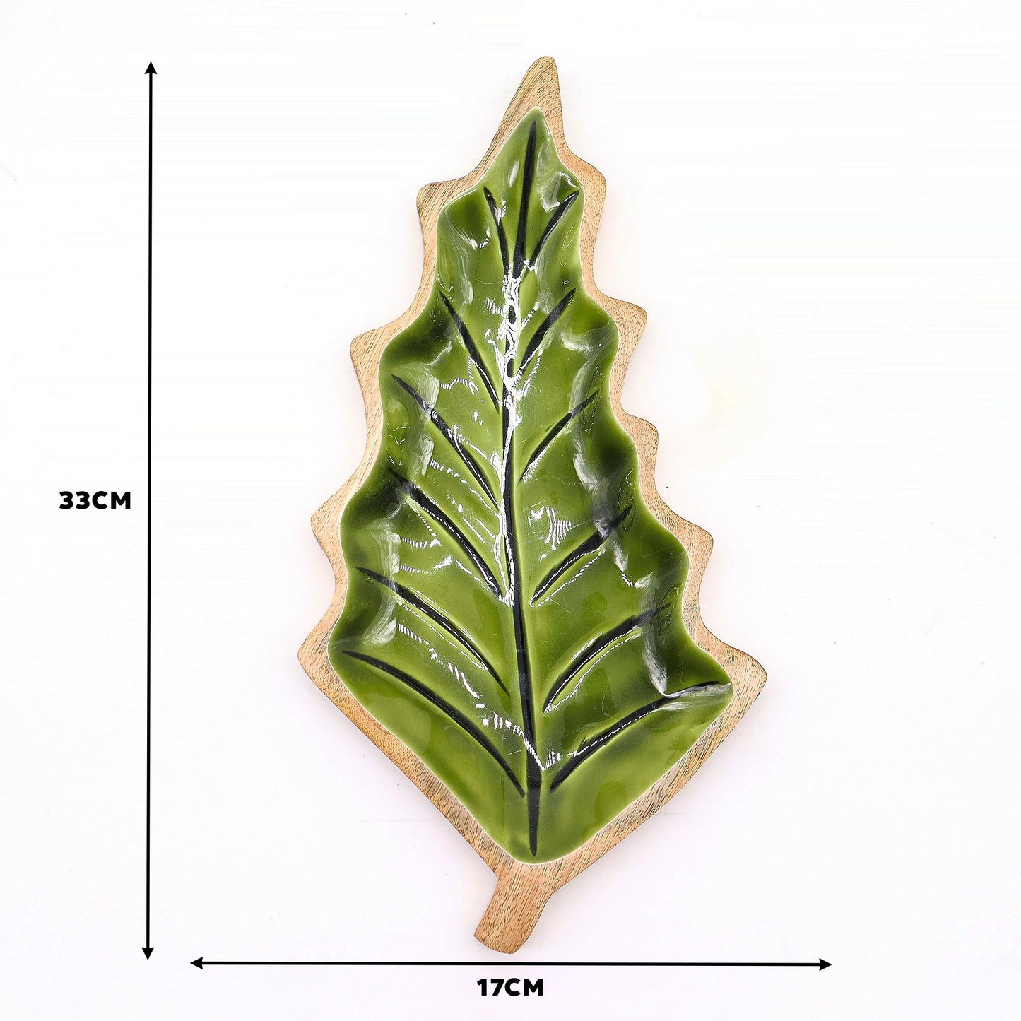 Nordic Christmas / Woodland -  Enamel Leaf Wooden Bowl - 33x17cm