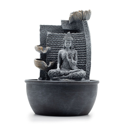 Tabletop Water Feature - Buddha, Lotus Flower Cascading Pots (28cm)