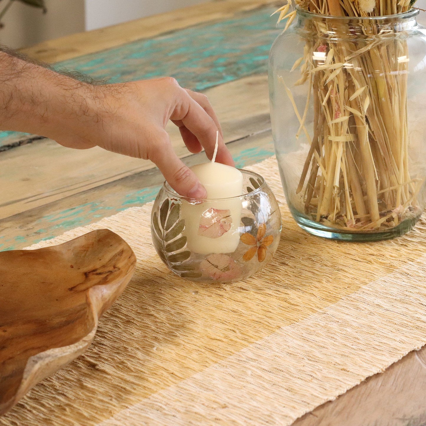 Natural Floral Glass - Bowl Candle Holder: Primavera