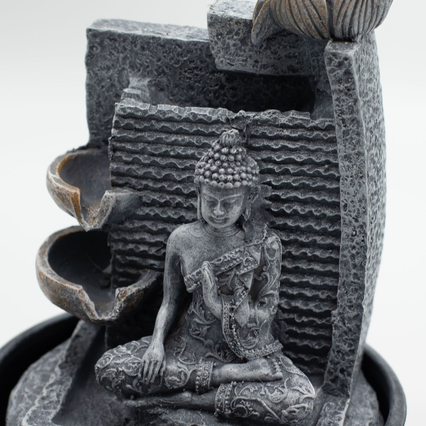 Tabletop Water Feature - Buddha, Lotus Flower Cascading Pots (28cm)