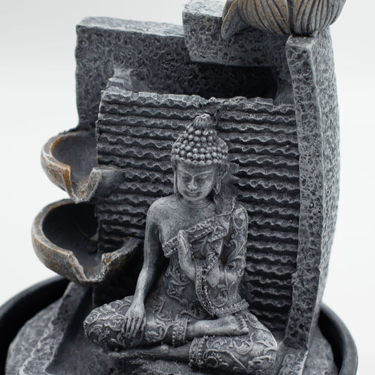Tabletop Water Feature - Buddha, Lotus Flower Cascading Pots (28cm)