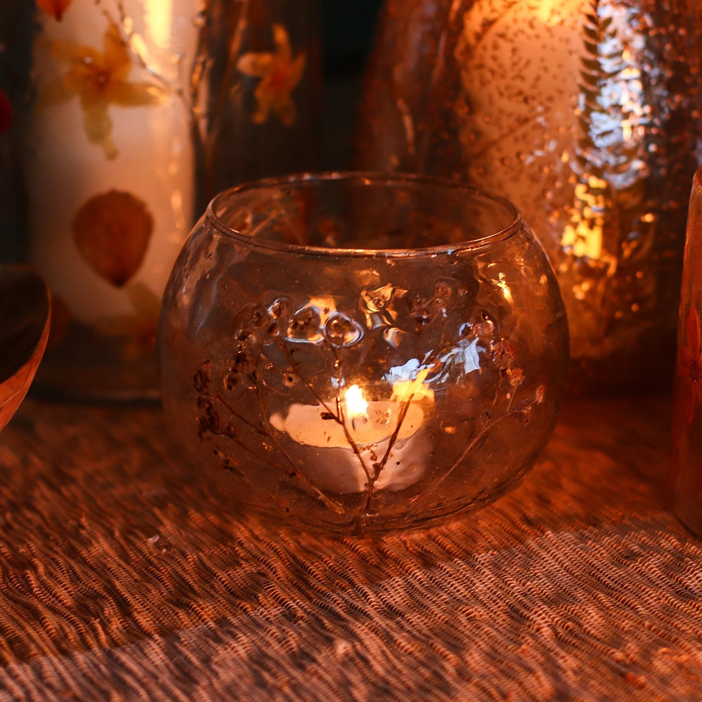 Natural Floral Glass: Bowl Candle Holder - Margarita