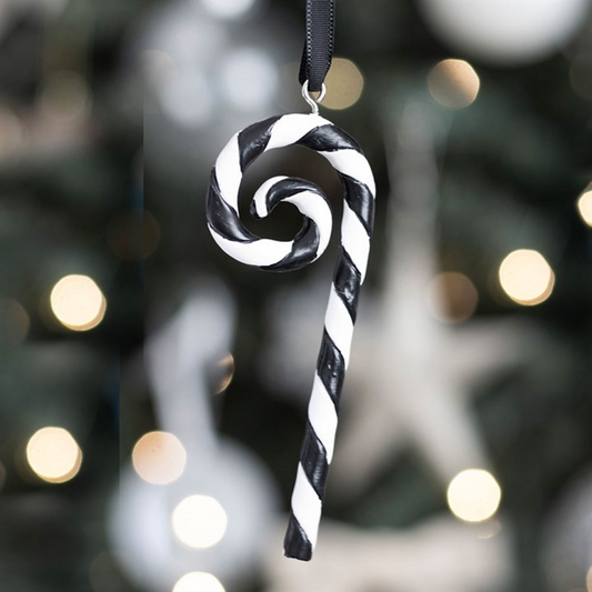 Black and White Candy Cane Hanging Christmas Tree Ornament