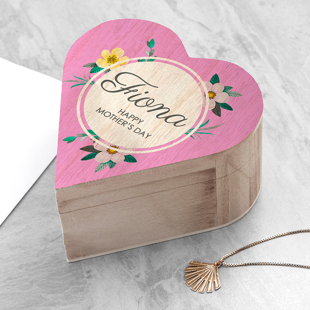 Personalised Mother's Day Wooden Heart Trinket Box