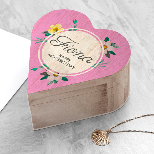 Personalised Mother's Day Wooden Heart Trinket Box