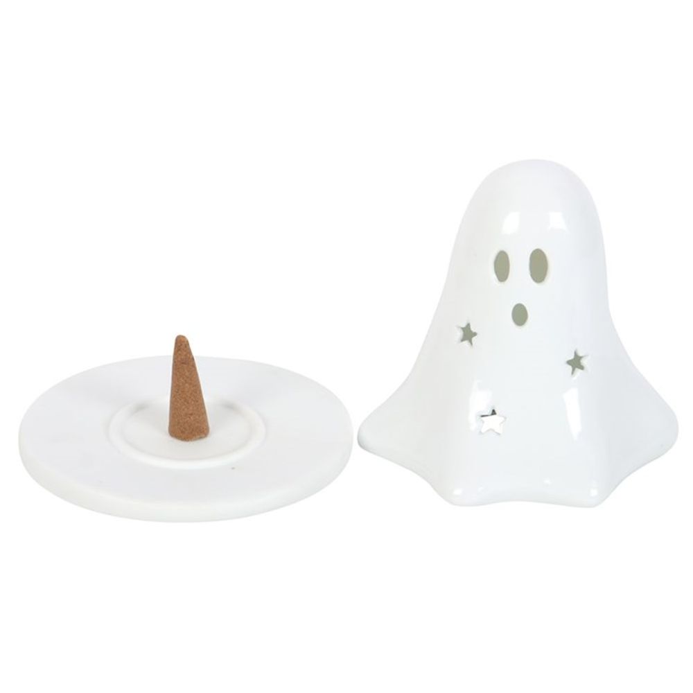 Ceramic Ghost Tealight/Incense Cone Holder