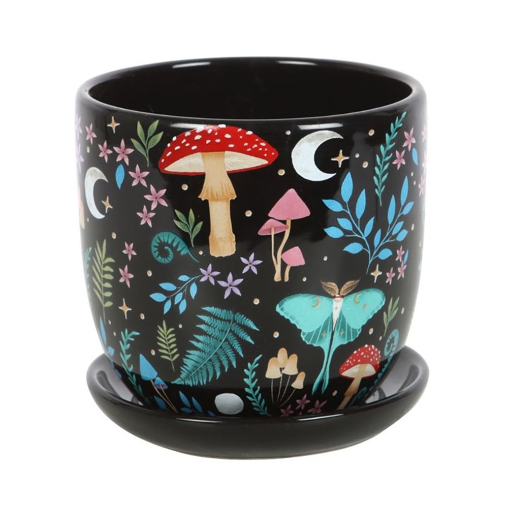 Dark Forest Print Ceramic Plant Pot (with Saucer)