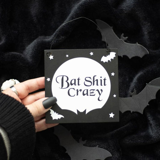 10cm Bat Sh*t Crazy Hanging Metal Sign